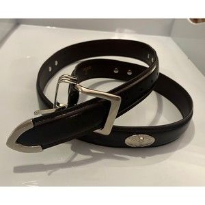 Mens Leather Belt Concho Style Golf Theme Brown Silver Trim Sz 42 Excellent